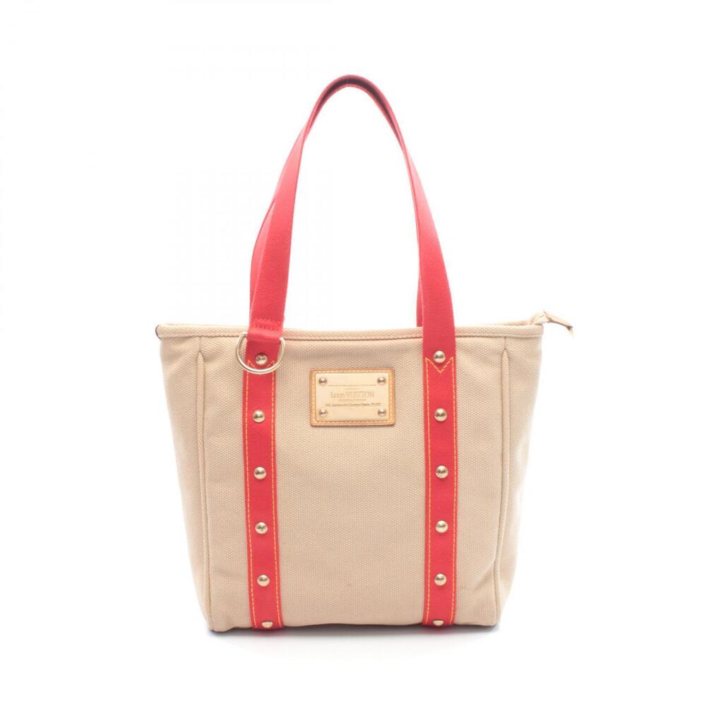 Louis Vuitton Cabas Tote Bag Canvas Leather Antigua Beige Red